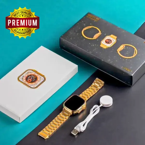 Premium 24K Ultra Watch Gold Edition | Full HD Display | Bluetooth Calling | Wireless Charging | Unlimited Watch Faces | Multiple Sports Mode